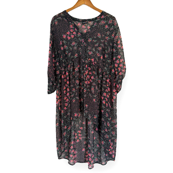Torrid Lexie Babydoll Tunic Black Floral Polka Dot Hi-Lo Womens 2X Sheer Chiffon - Picture 1 of 11
